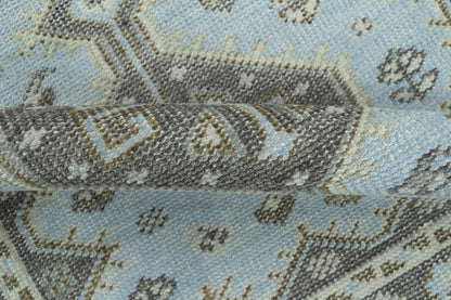Custom Made Traditional Turkish design Blue And Brown Hand Knotted Wool Area Rug.