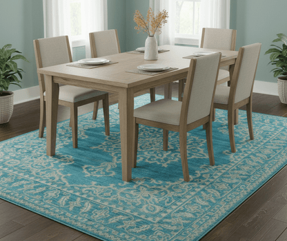 Custom Made Traditional Turkish Design Blue Hand Knotted Wool Area Rug.
