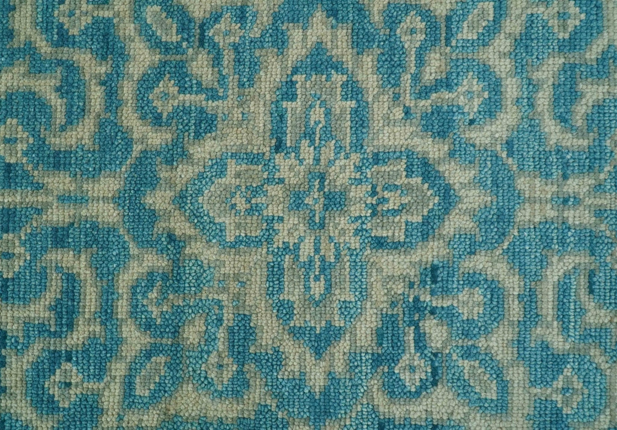 Custom Made Traditional Turkish Design Blue Hand Knotted Wool Area Rug.