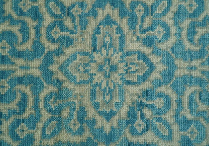 Custom Made Traditional Turkish Design Blue Hand Knotted Wool Area Rug.