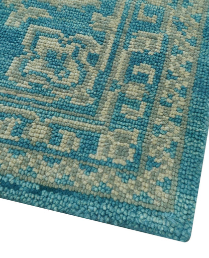 Custom Made Traditional Turkish Design Blue Hand Knotted Wool Area Rug.