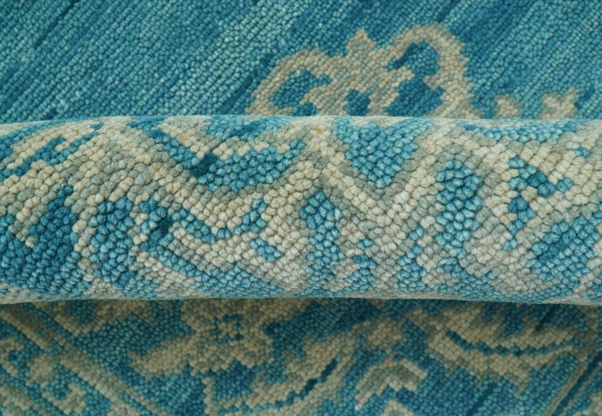 Custom Made Traditional Turkish Design Blue Hand Knotted Wool Area Rug.