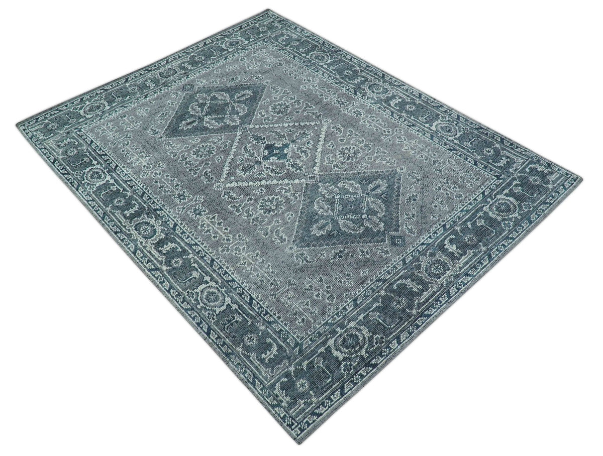 Custom Made Traditional Turkish Design Gray Hand Knotted Wool Area Rug.