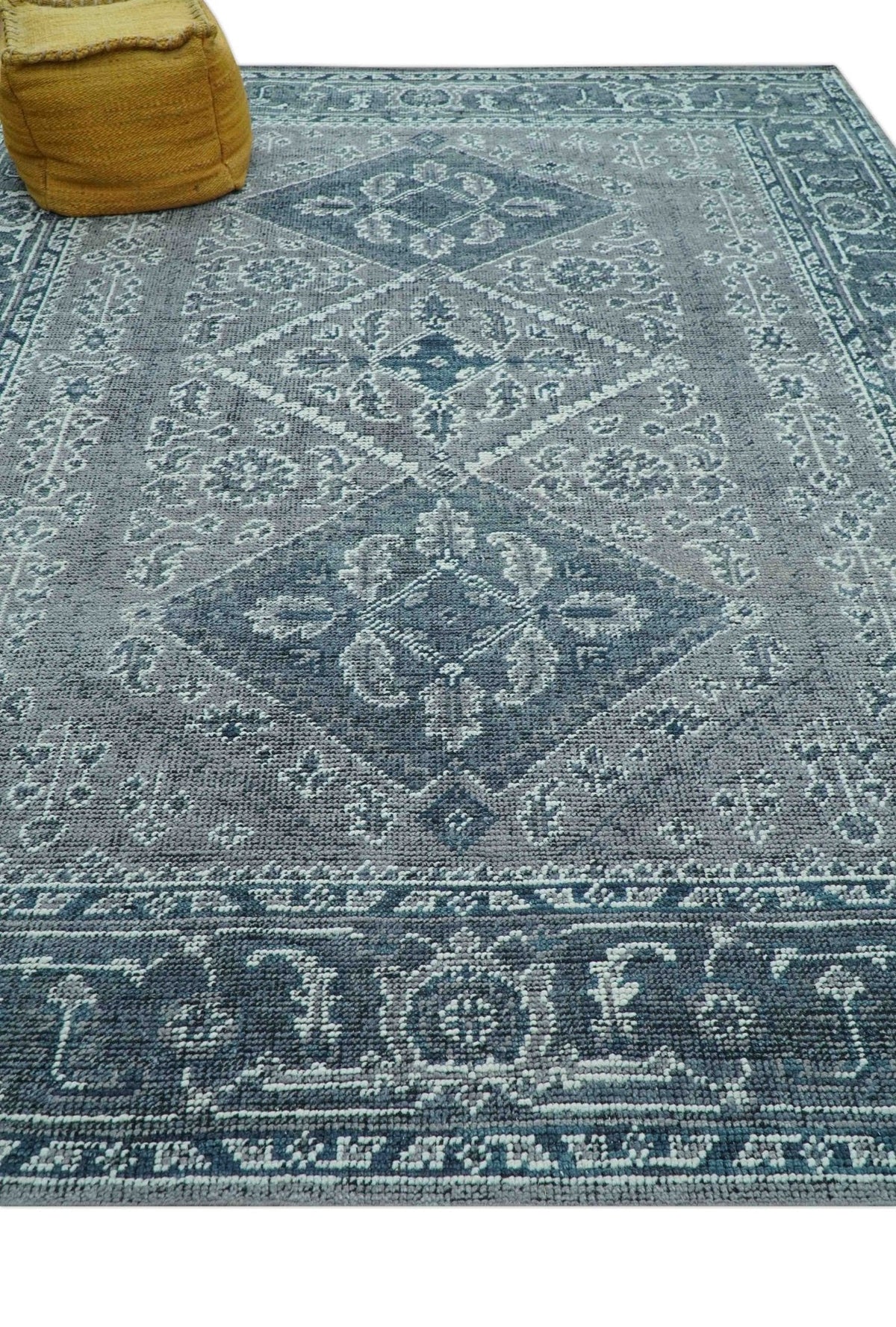 Custom Made Traditional Turkish Design Gray Hand Knotted Wool Area Rug.