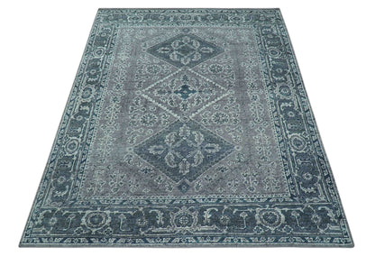 Custom Made Traditional Turkish Design Gray Hand Knotted Wool Area Rug.