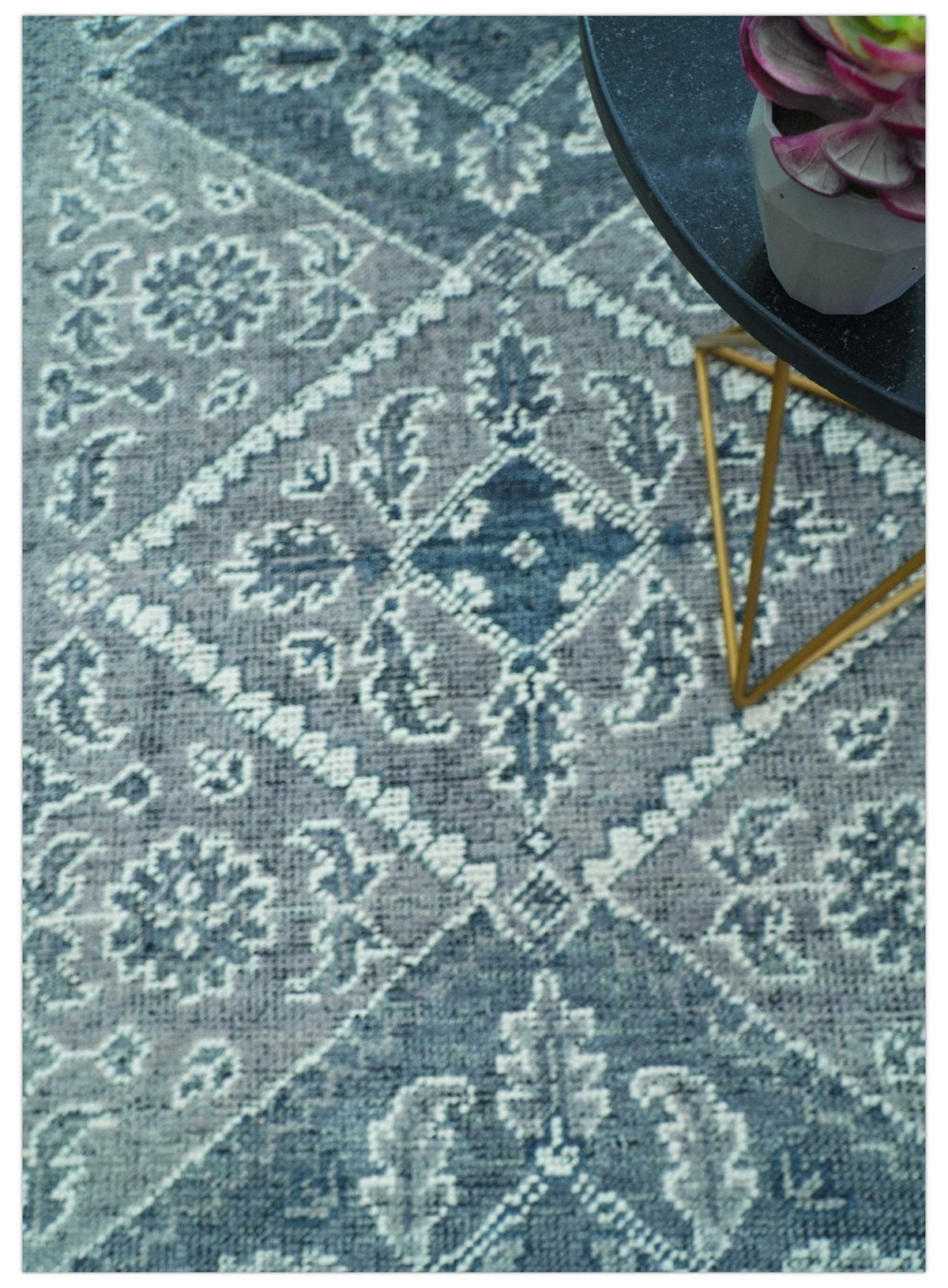 Custom Made Traditional Turkish Design Gray Hand Knotted Wool Area Rug.