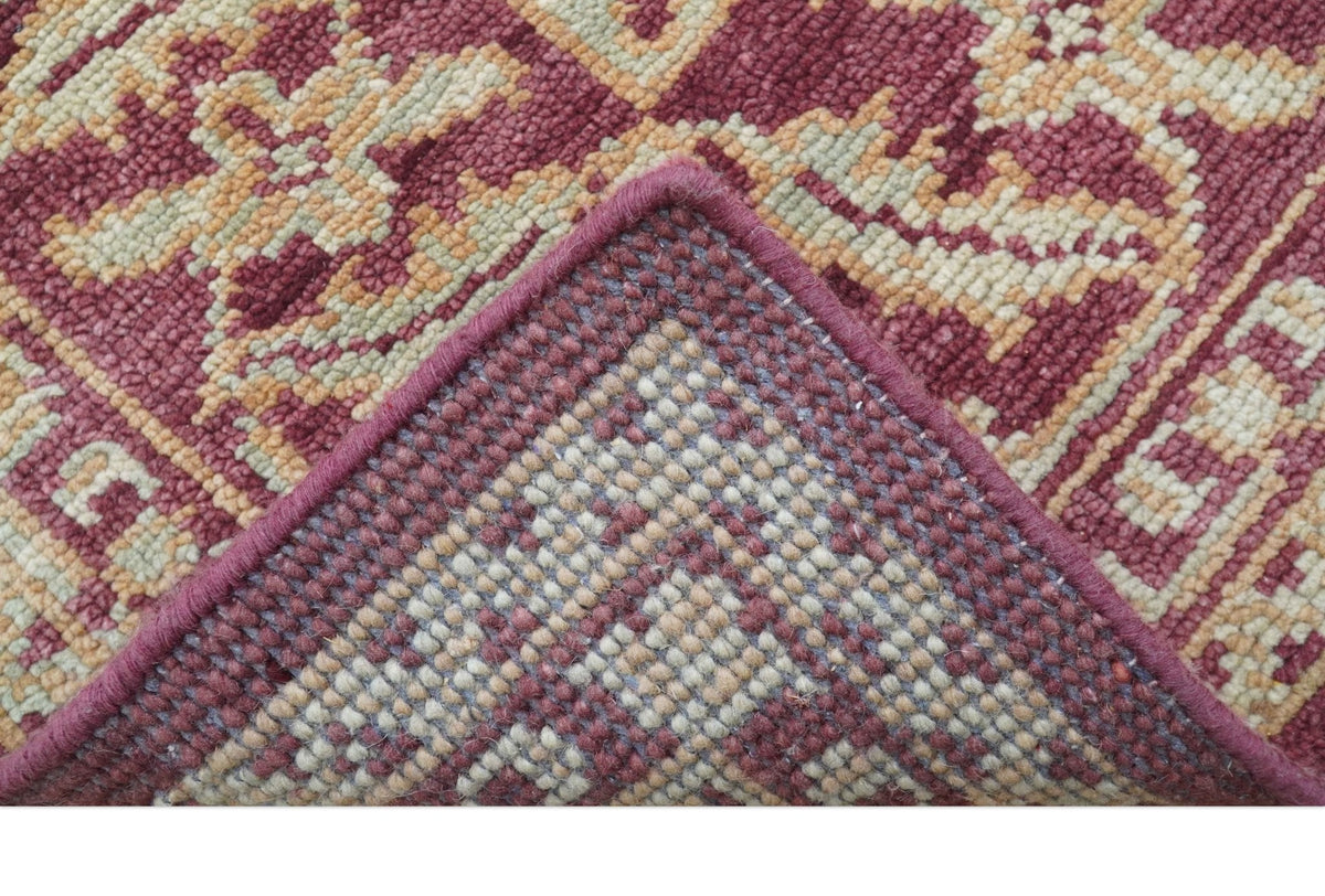Custom Made Traditional Turkish Maroon And Beige Hand Knotted Wool Rug.