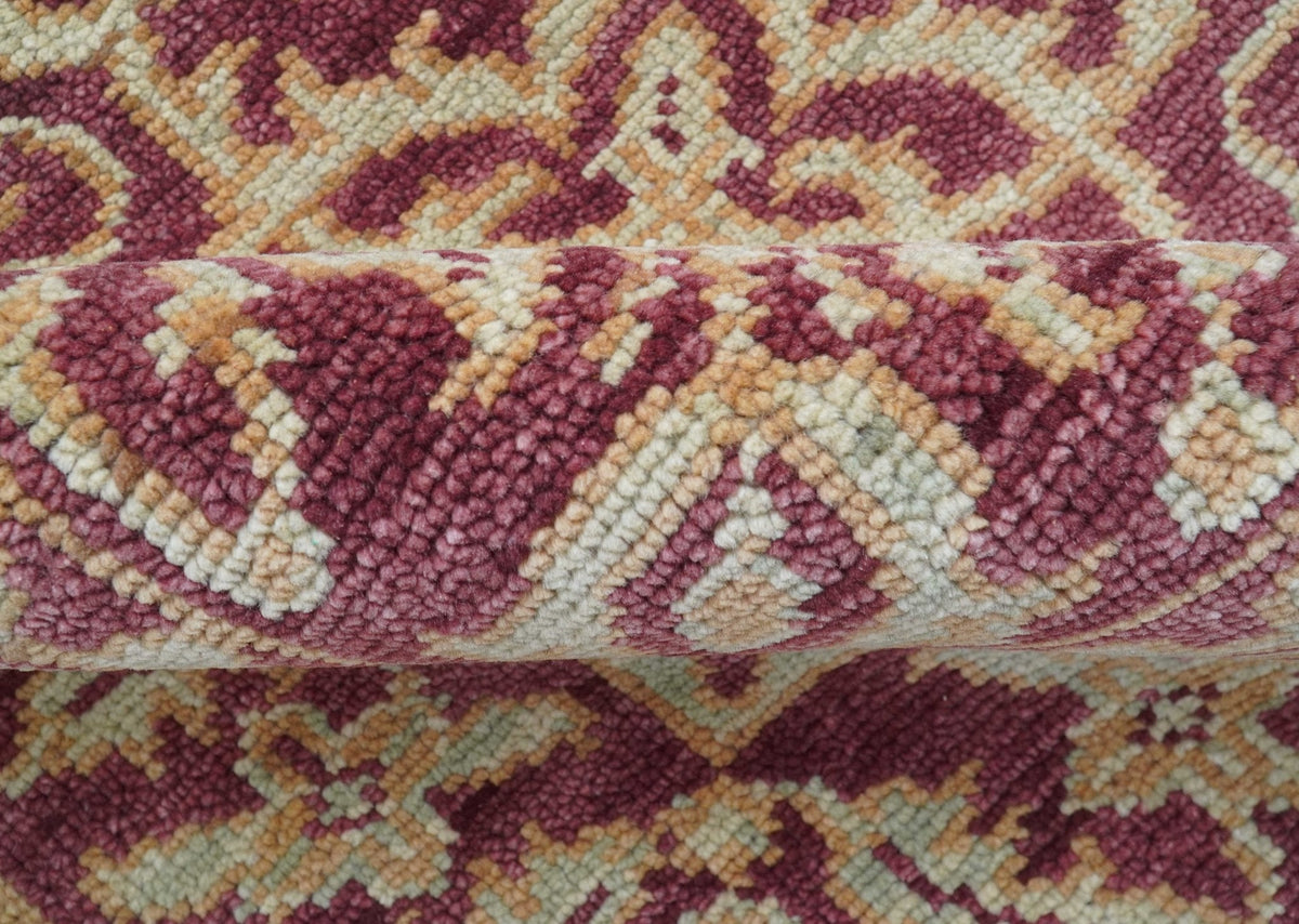 Custom Made Traditional Turkish Maroon And Beige Hand Knotted Wool Rug.
