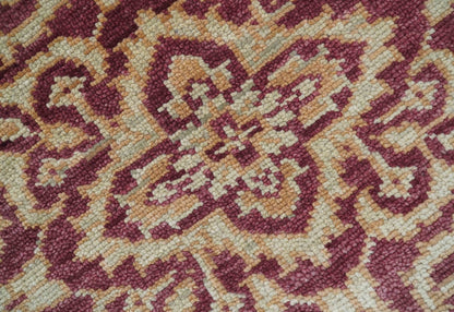 Custom Made Traditional Turkish Maroon And Beige Hand Knotted Wool Rug.