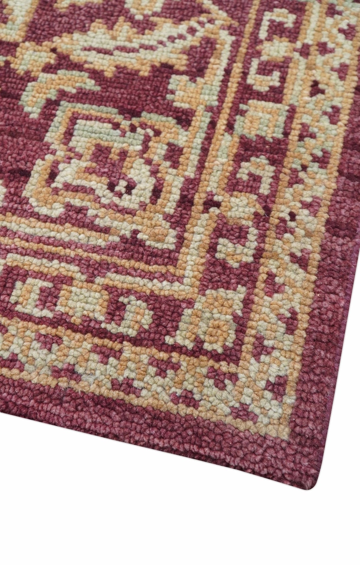 Custom Made Traditional Turkish Maroon And Beige Hand Knotted Wool Rug.