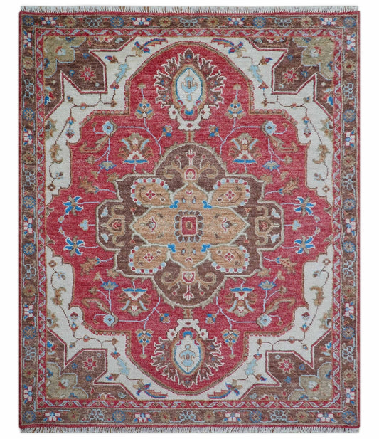 Custom Made Traditional Turkish Red And Brown Hand Knotted Wool Rug.