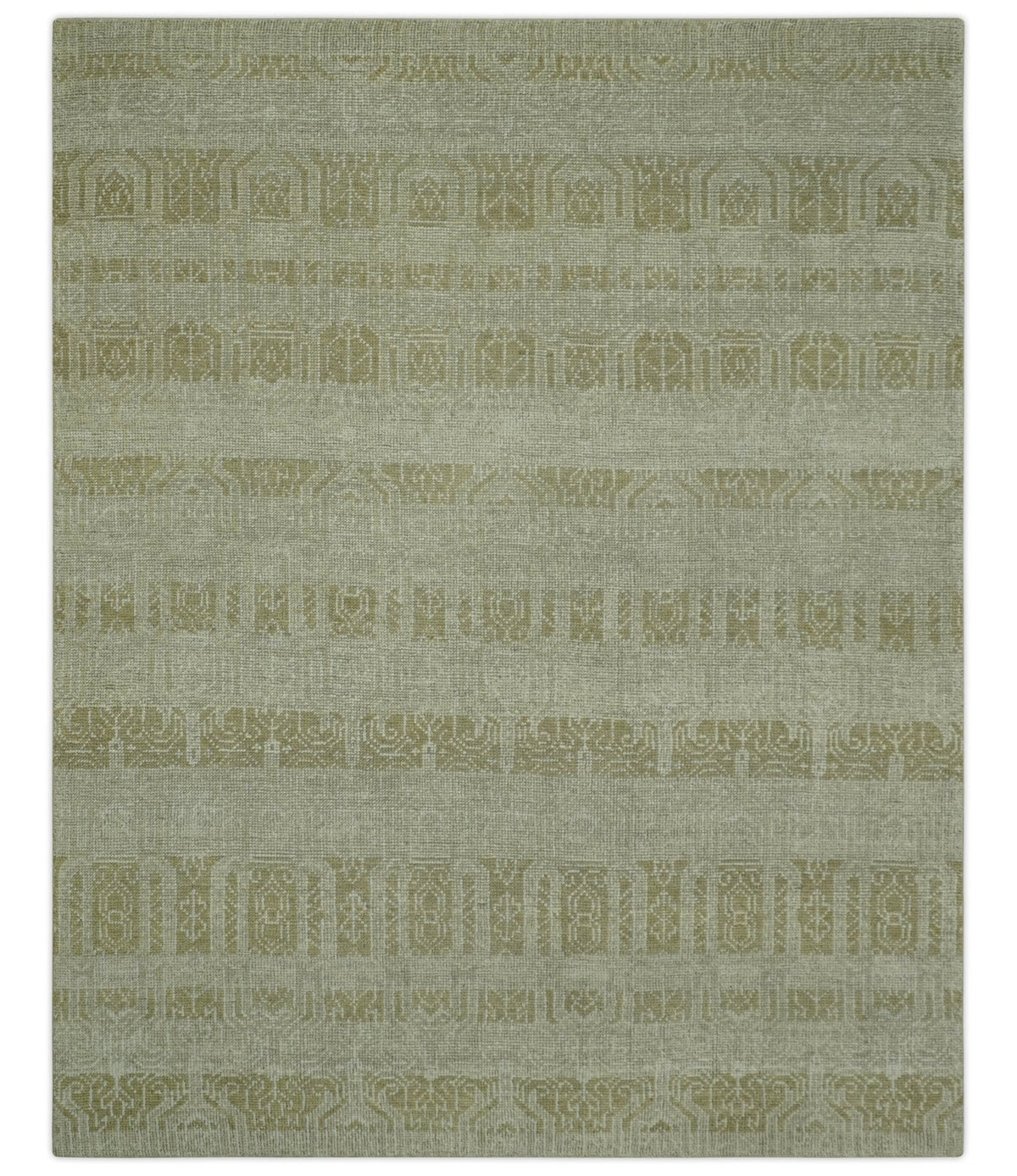 Custom Made Transitional Design Beige Hand Knotted Wool Area Rug.