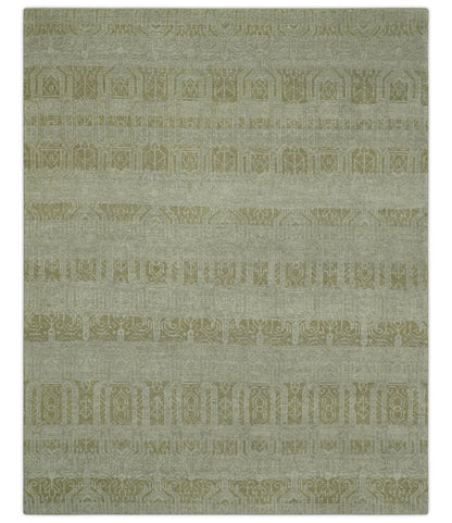 Custom Made Transitional Design Beige Hand Knotted Wool Area Rug.