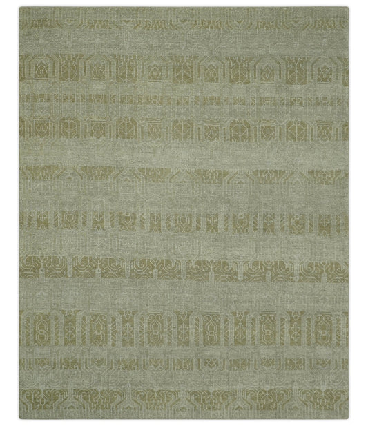 Custom Made Transitional Design Beige Hand Knotted Wool Area Rug.