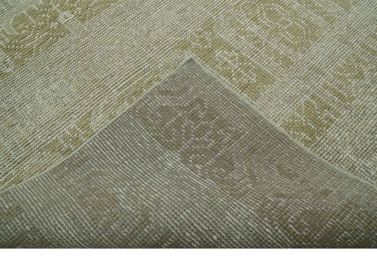 Custom Made Transitional Design Beige Hand Knotted Wool Area Rug.