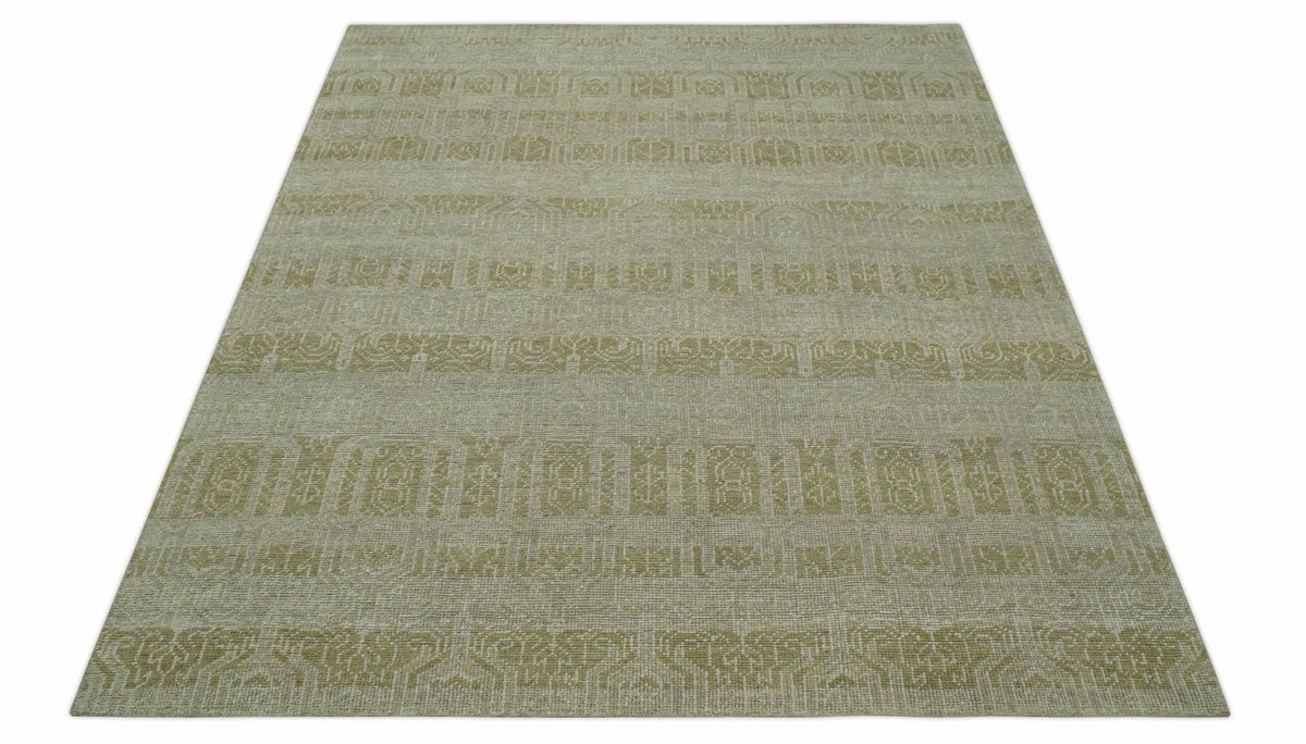 Custom Made Transitional Design Beige Hand Knotted Wool Area Rug.