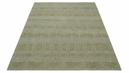 Custom Made Transitional Design Beige Hand Knotted Wool Area Rug.