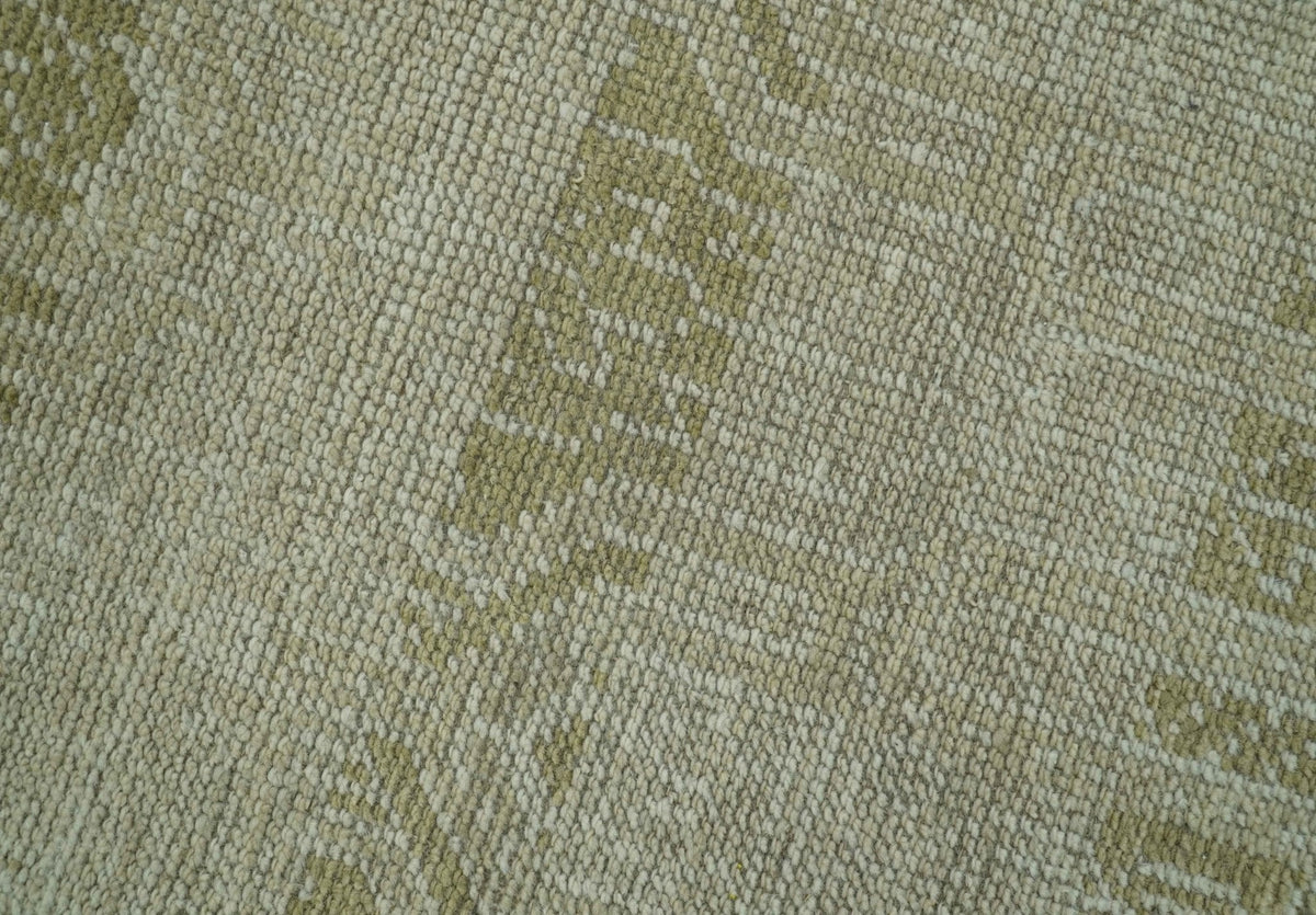 Custom Made Transitional Design Beige Hand Knotted Wool Area Rug.