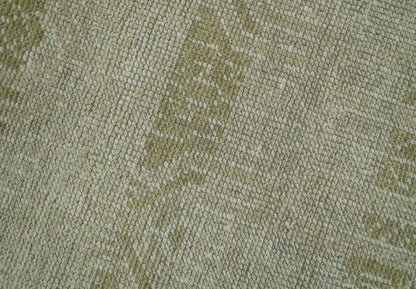 Custom Made Transitional Design Beige Hand Knotted Wool Area Rug.