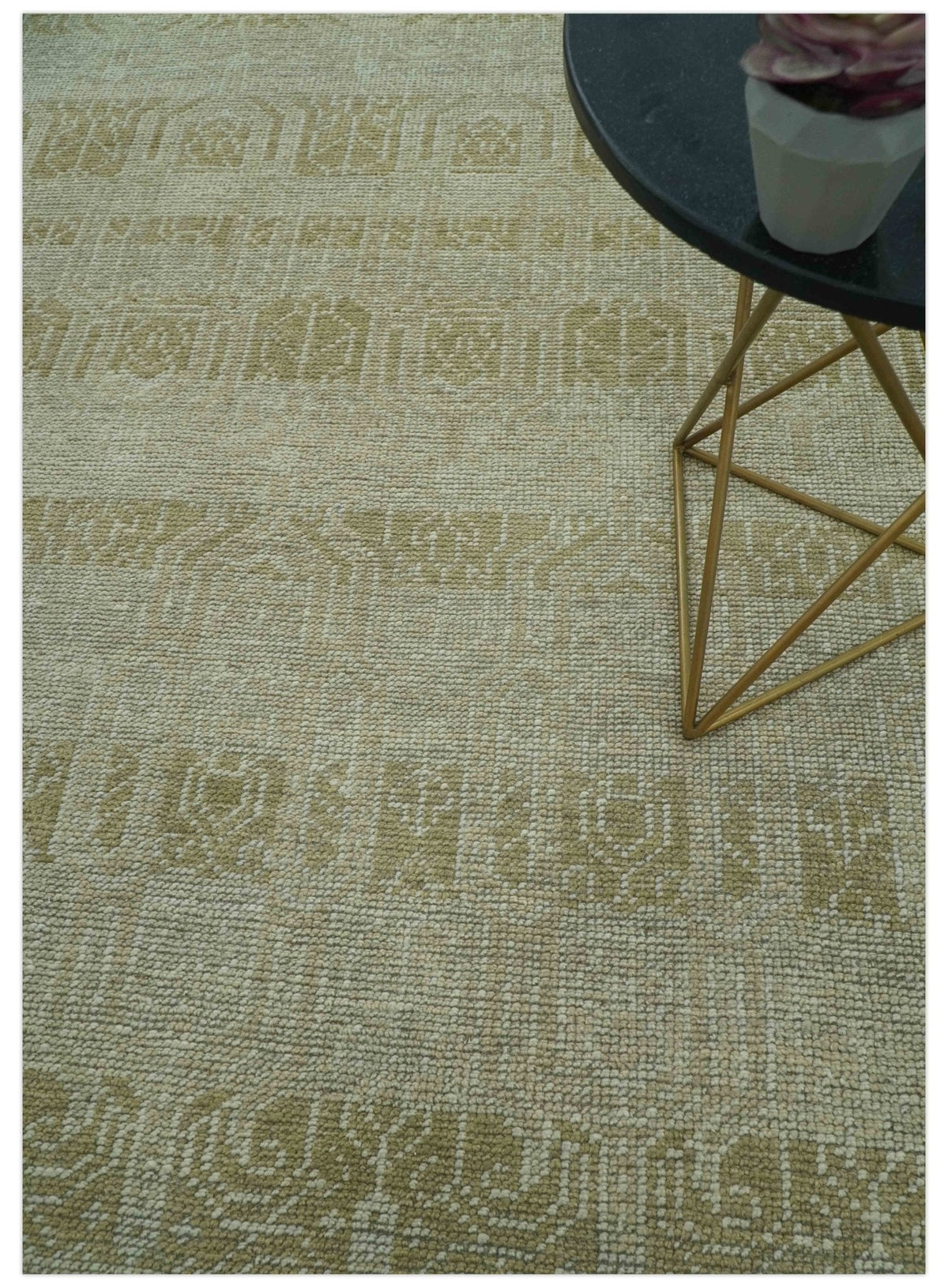 Custom Made Transitional Design Beige Hand Knotted Wool Area Rug.