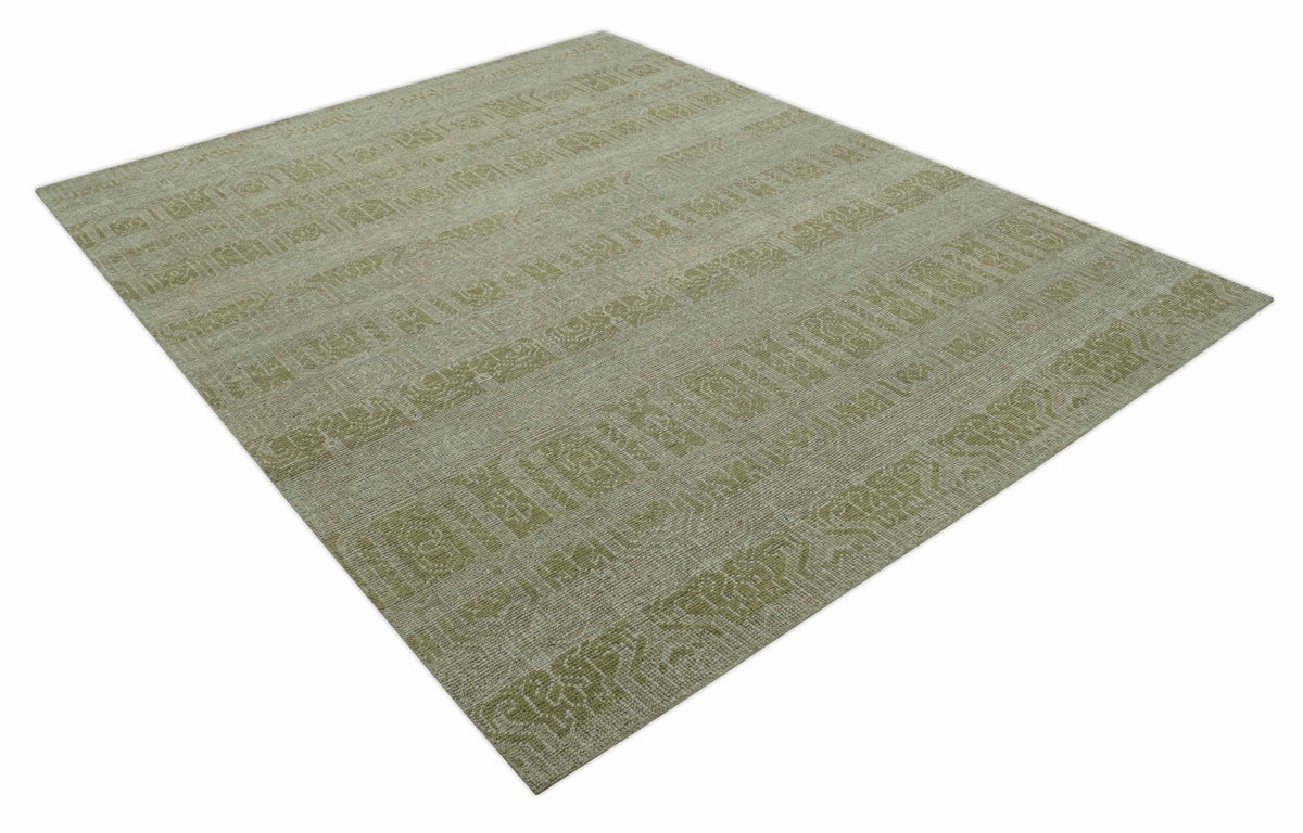Custom Made Transitional Design Beige Hand Knotted Wool Area Rug.