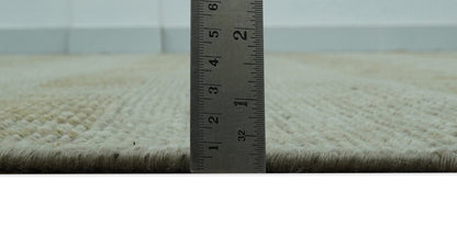 Custom Made Transitional Design Beige Hand Knotted Wool Area Rug.