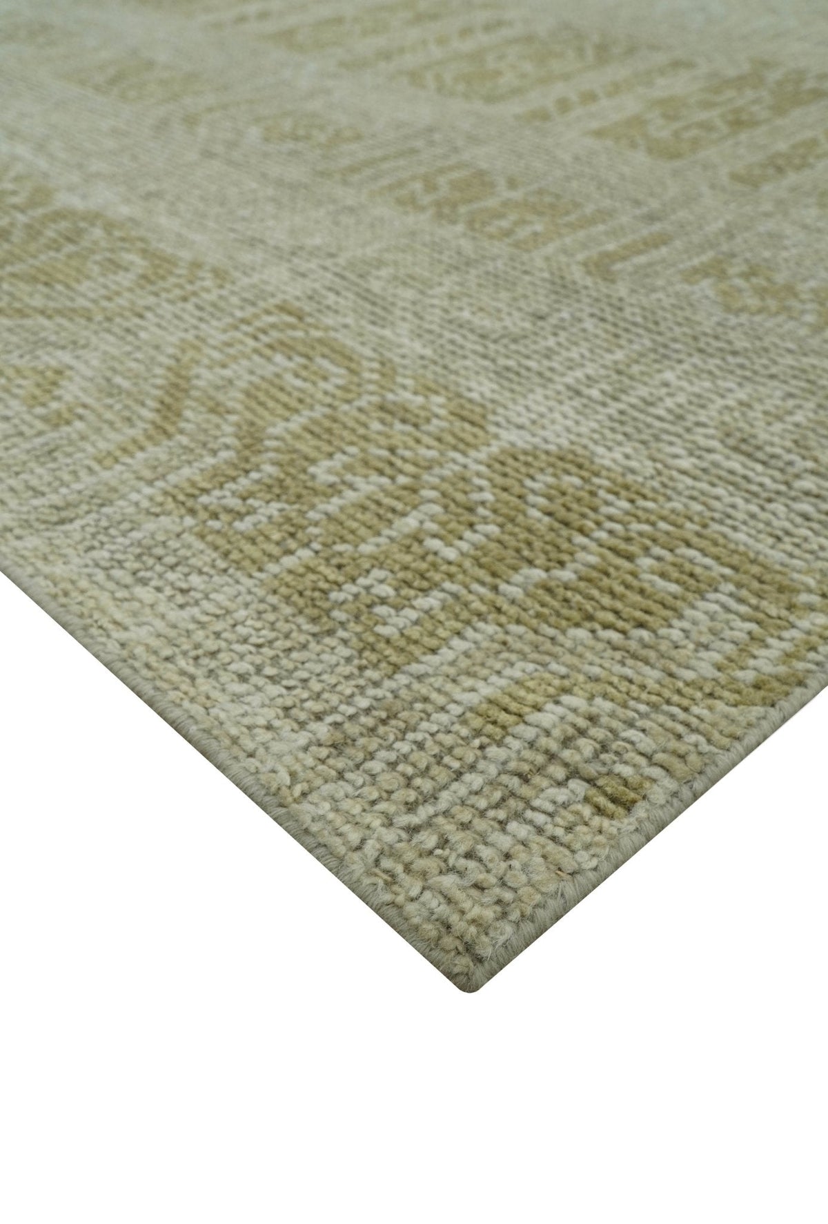 Custom Made Transitional Design Beige Hand Knotted Wool Area Rug.