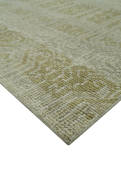 Custom Made Transitional Design Beige Hand Knotted Wool Area Rug.