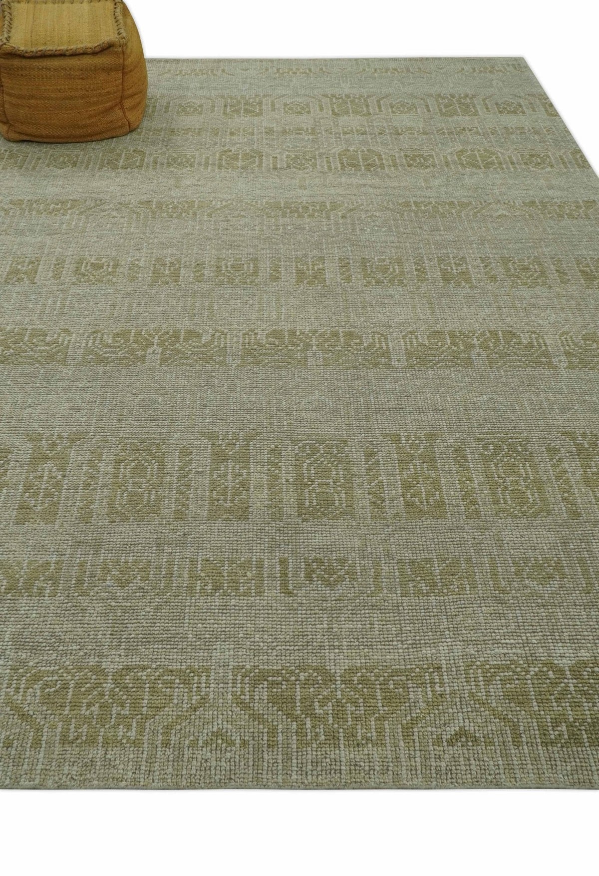 Custom Made Transitional Design Beige Hand Knotted Wool Area Rug.