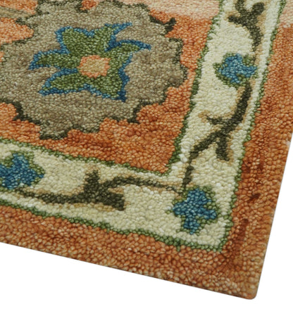 Custom Made Transitional Peach and Blue Hand Tufted Wool Area Rug.