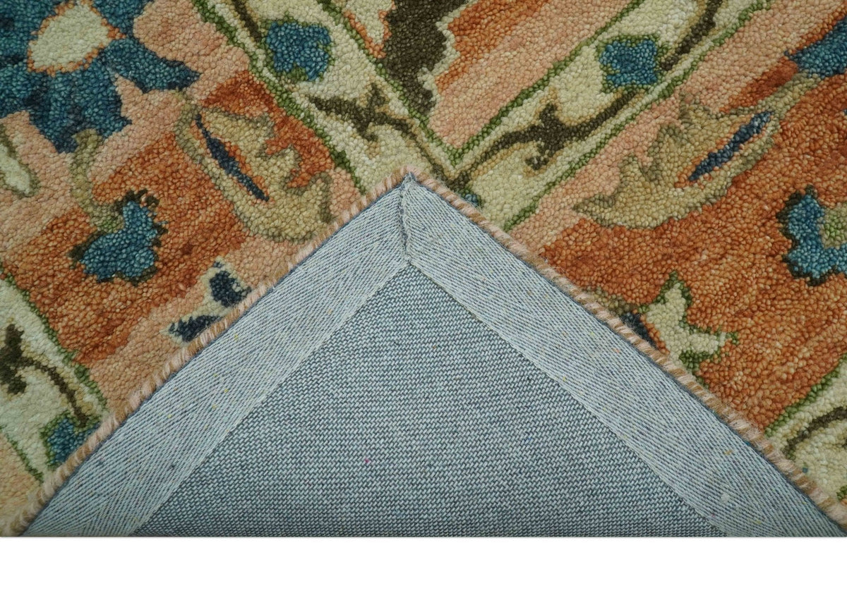 Custom Made Transitional Peach and Blue Hand Tufted Wool Area Rug.