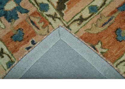 Custom Made Transitional Peach and Blue Hand Tufted Wool Area Rug.