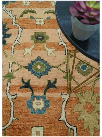Custom Made Transitional Peach and Blue Hand Tufted Wool Area Rug.