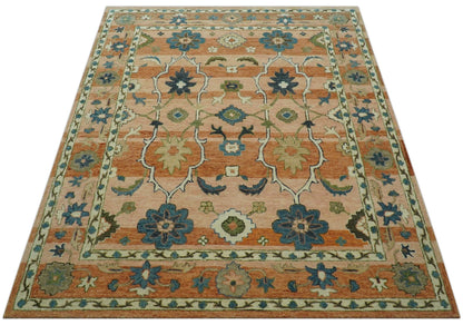 Custom Made Transitional Peach and Blue Hand Tufted Wool Area Rug.