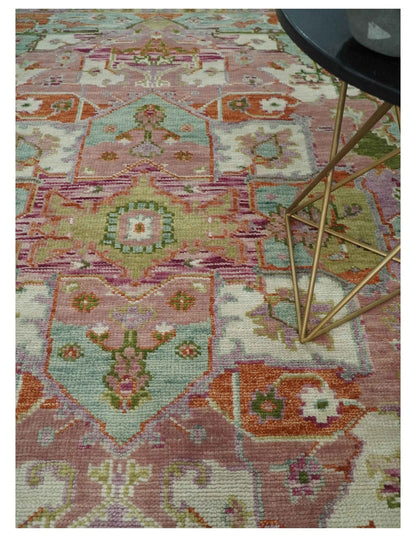 Custom Made Transitional Pink, Green and Ivory Turkish Design wool Area Rug.