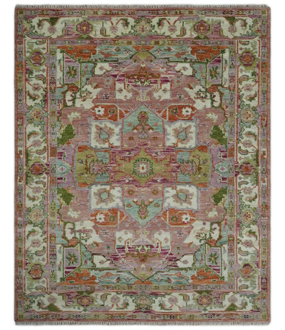 Custom Made Transitional Pink, Green and Ivory Turkish Design wool Area Rug.