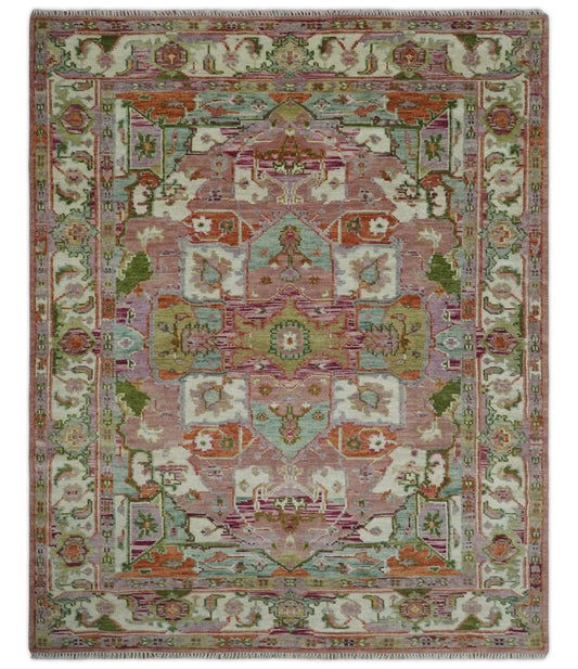 Custom Made Transitional Pink, Green and Ivory Turkish Design wool Area Rug.