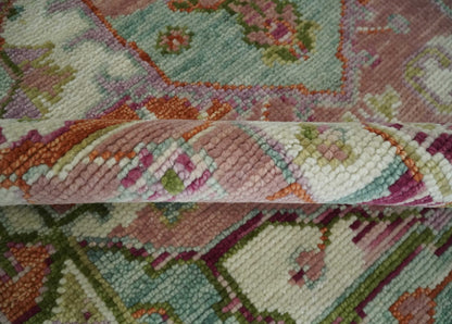 Custom Made Transitional Pink, Green and Ivory Turkish Design wool Area Rug.
