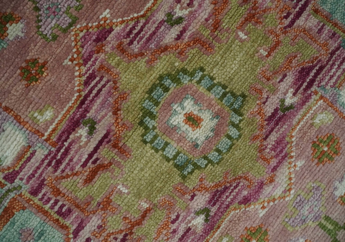 Custom Made Transitional Pink, Green and Ivory Turkish Design wool Area Rug.