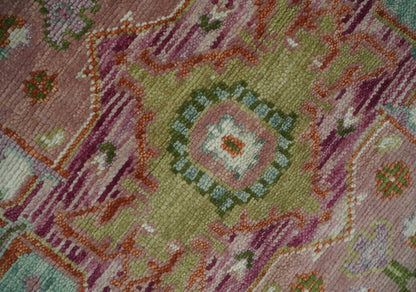 Custom Made Transitional Pink, Green and Ivory Turkish Design wool Area Rug.