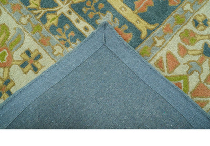 Custom Made Tree of Life Beige And Teal Floral Design Hand Tufted  Wool Area Rug.