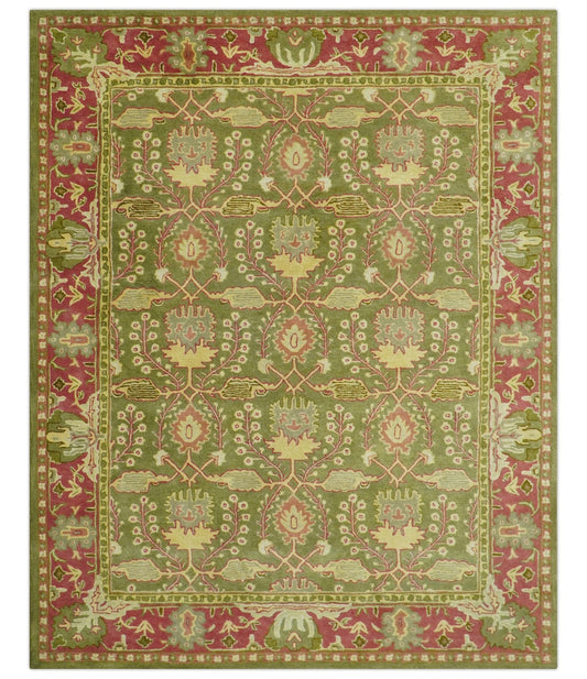 Custom Made Tree of life Green And Red Traditional Design Hand Tufted Wool Rug.
