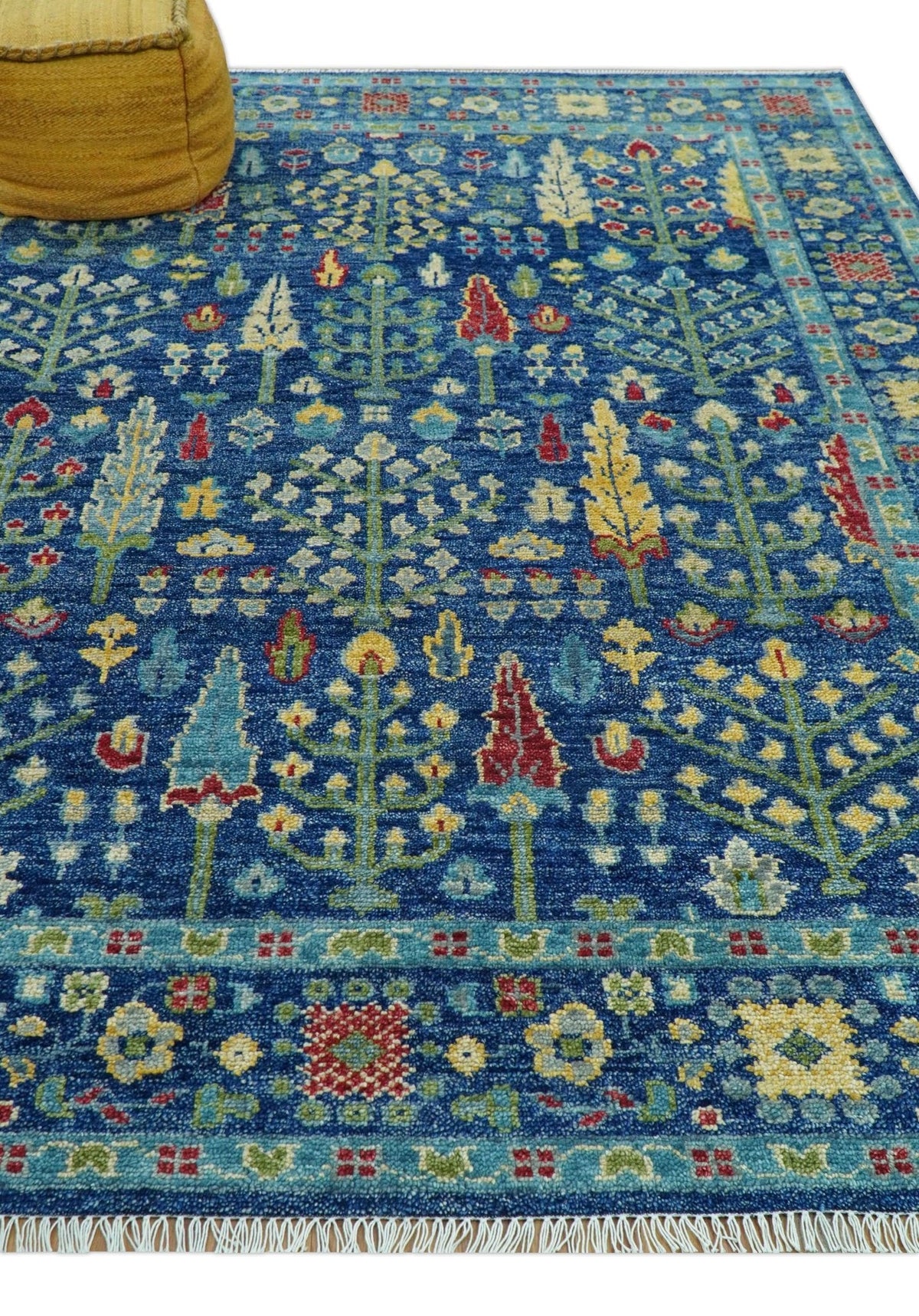 Custom Made Tree of Life Hand Knotted Blue And Beige Traditional Wool area Rug.
