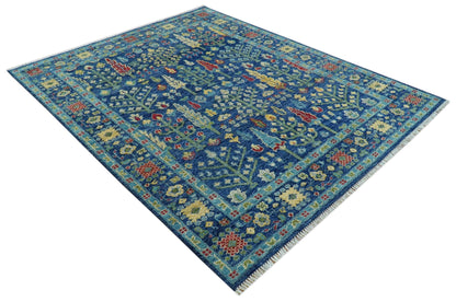 Custom Made Tree of Life Hand Knotted Blue And Beige Traditional Wool area Rug.