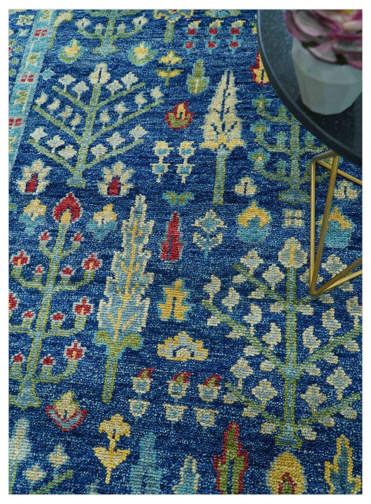 Custom Made Tree of Life Hand Knotted Blue And Beige Traditional Wool area Rug.