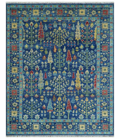 Custom Made Tree of Life Hand Knotted Blue And Beige Traditional Wool area Rug.