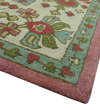 Custom Made Tree of life Traditional Floral Dark Peach, Beige and Green wool Area Rug.