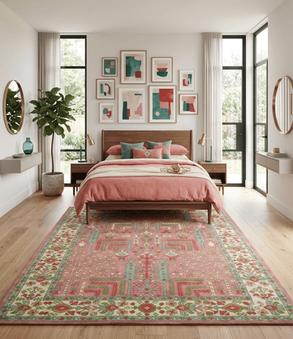 Custom Made Tree of life Traditional Floral Dark Peach, Beige and Green wool Area Rug.