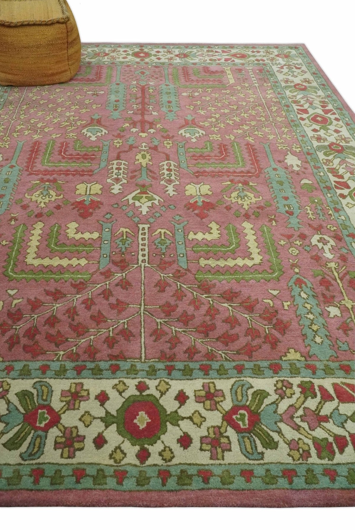 Custom Made Tree of life Traditional Floral Dark Peach, Beige and Green wool Area Rug.