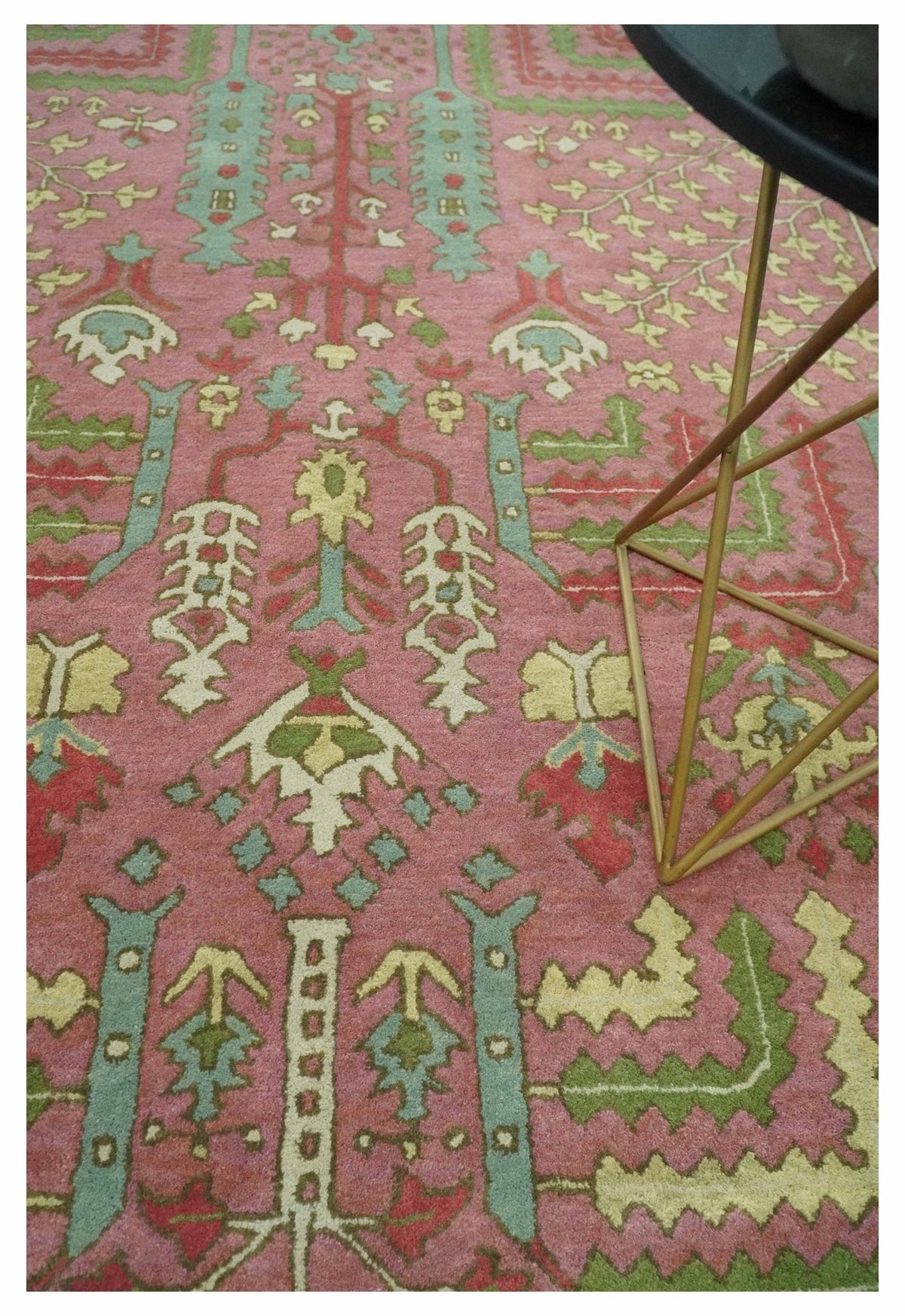 Custom Made Tree of life Traditional Floral Dark Peach, Beige and Green wool Area Rug.